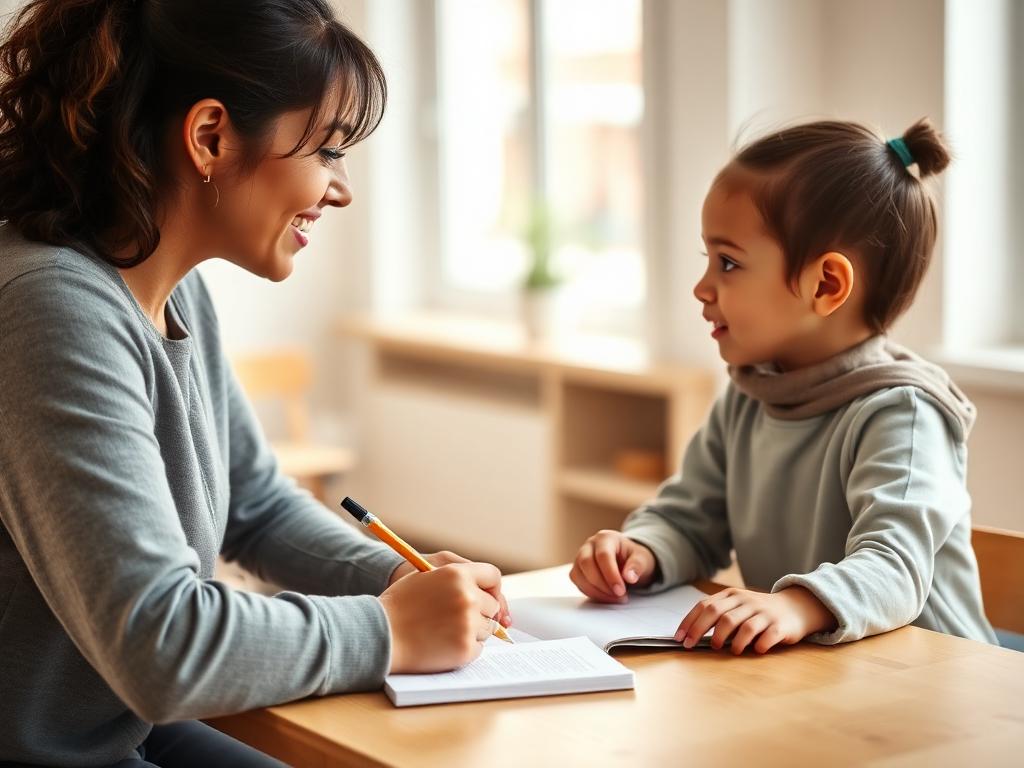 Speech-language pathologist working with a child